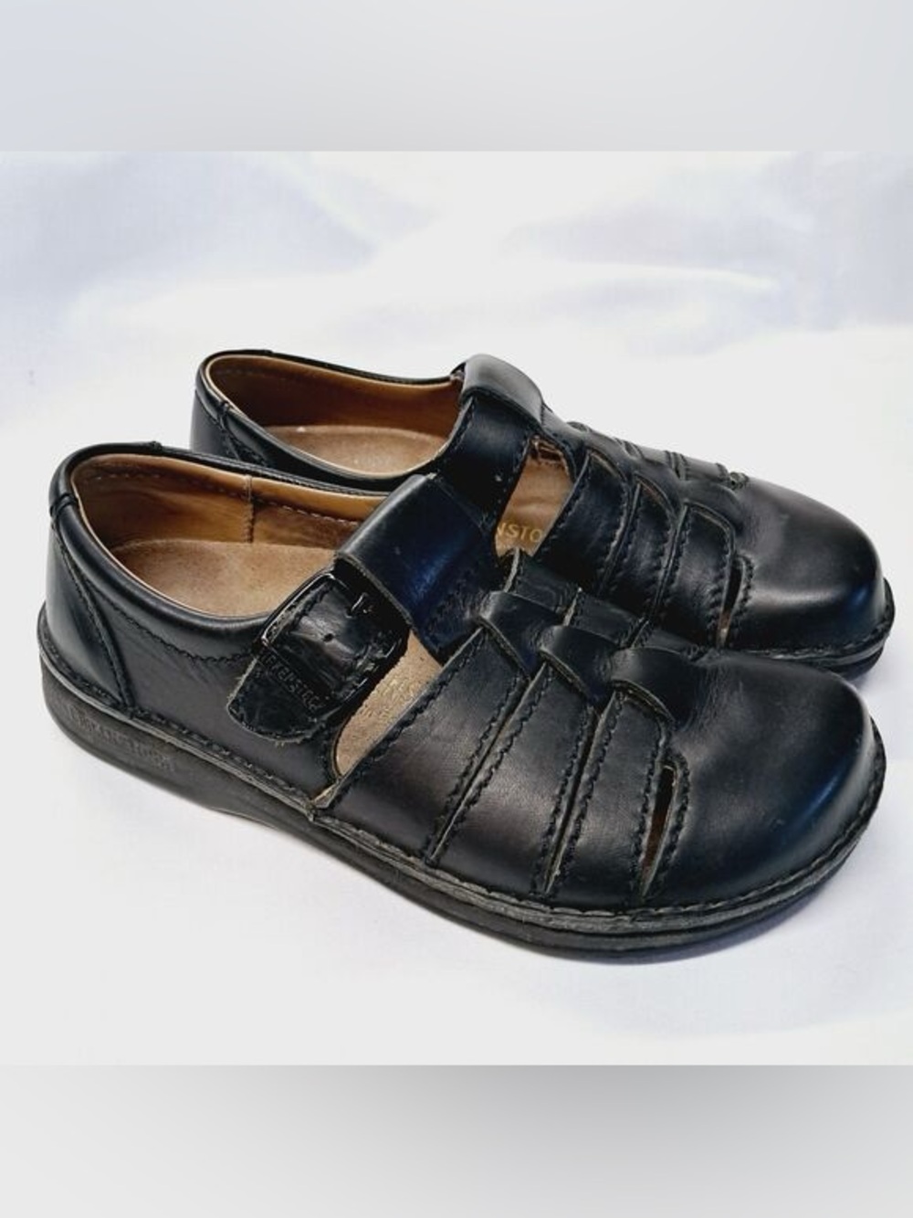 Footprints Birkenstock Madeira Black Leather Fisherman 6.5 Sandals Women 37 Y2K